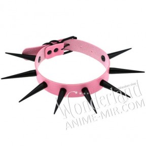 Чокер розовый широкий с черными шипами / Choker with spikes